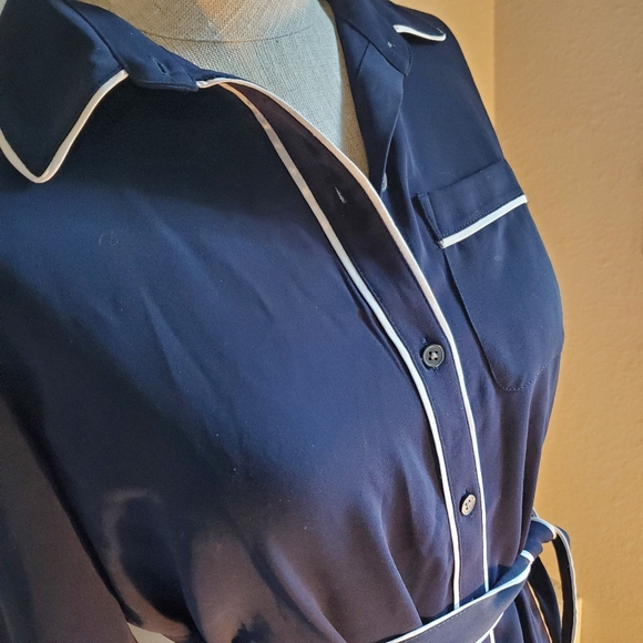 ANN TAYLOR Shirt Dress Women's XSP Navy Blue - Picture 2 of 9